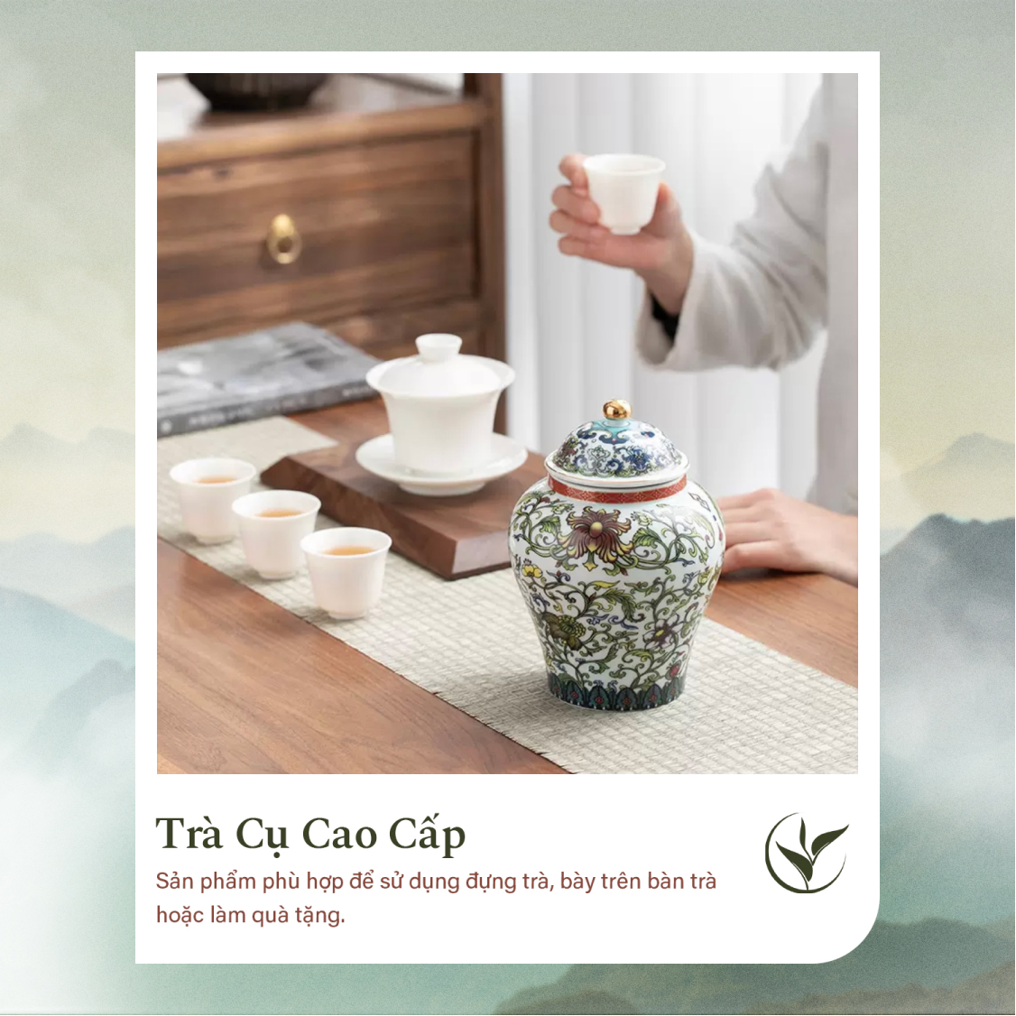 Set 2 lọ đựng trà men hoa nổi (hộp đỏ)