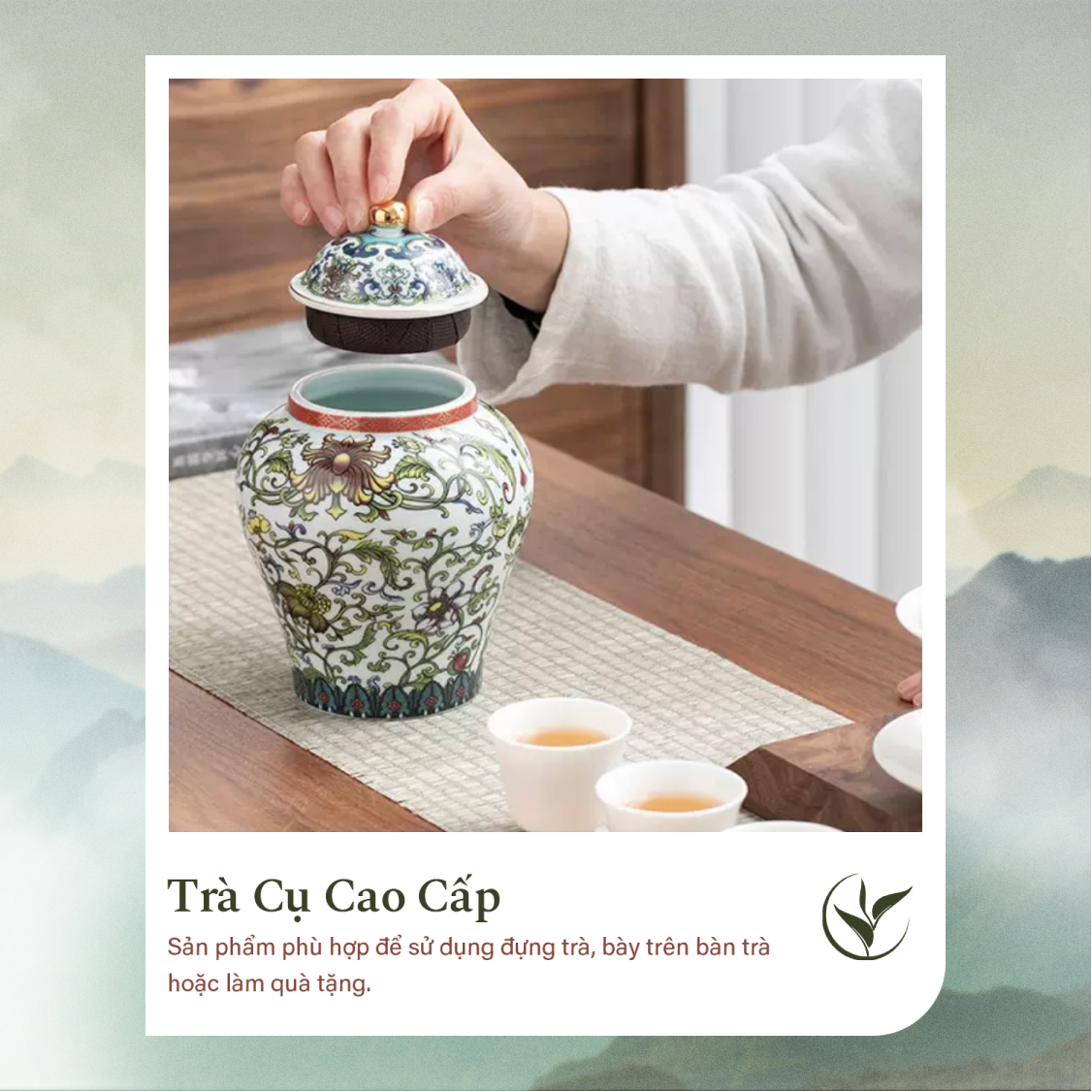 Set 2 lọ đựng trà men hoa nổi (hộp đỏ)