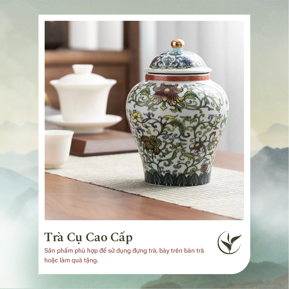 Set 2 lọ đựng trà men hoa nổi (hộp đỏ)