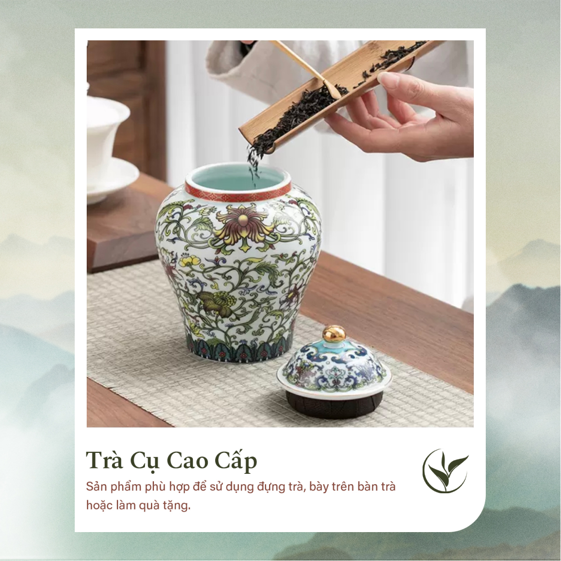 Set 2 lọ đựng trà men hoa nổi (hộp đỏ)