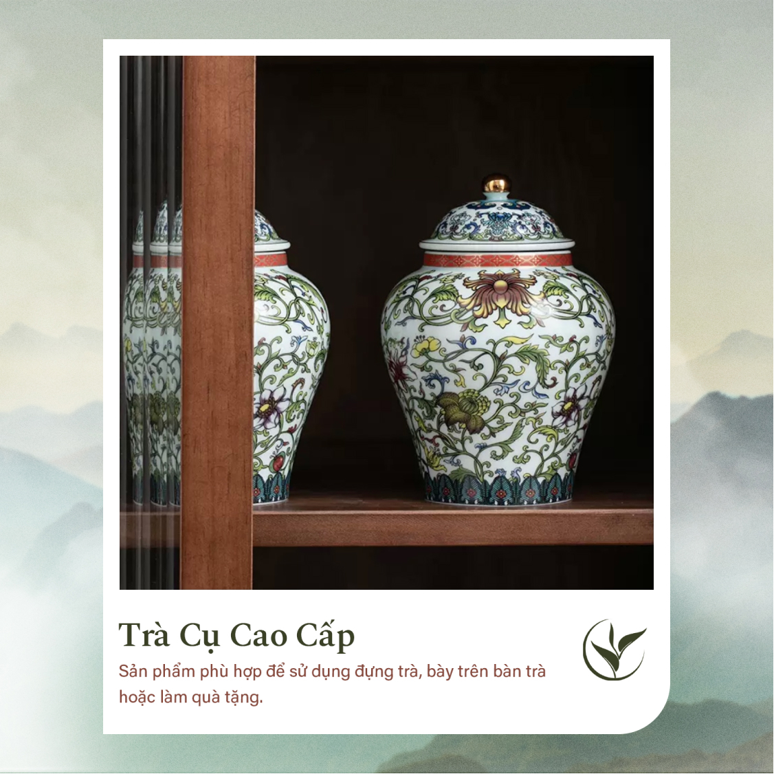 Set 2 lọ đựng trà men hoa nổi (hộp đỏ)