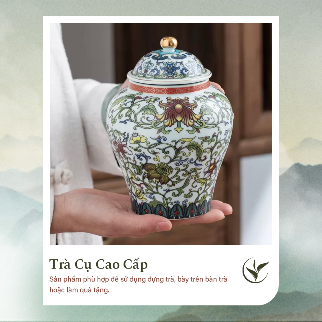 Set 2 lọ đựng trà men hoa nổi (hộp đỏ)