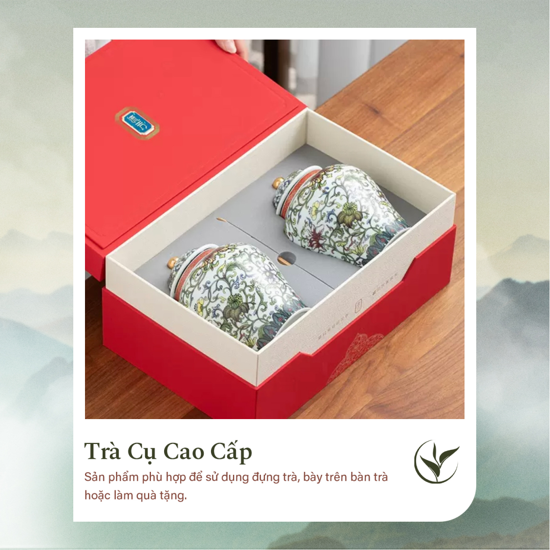 Set 2 lọ đựng trà men hoa nổi (hộp đỏ)