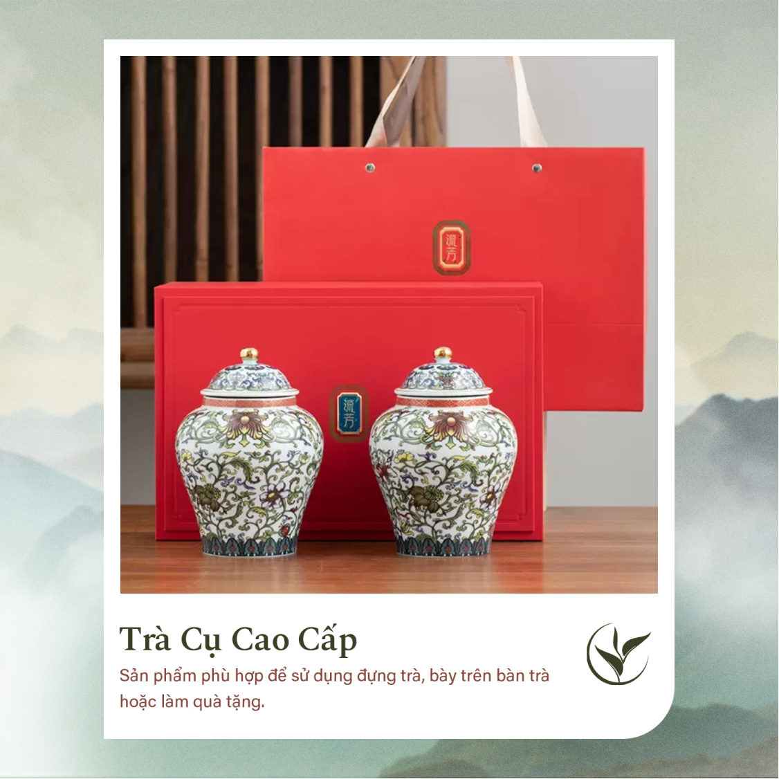 Set 2 lọ đựng trà men hoa nổi (hộp đỏ)