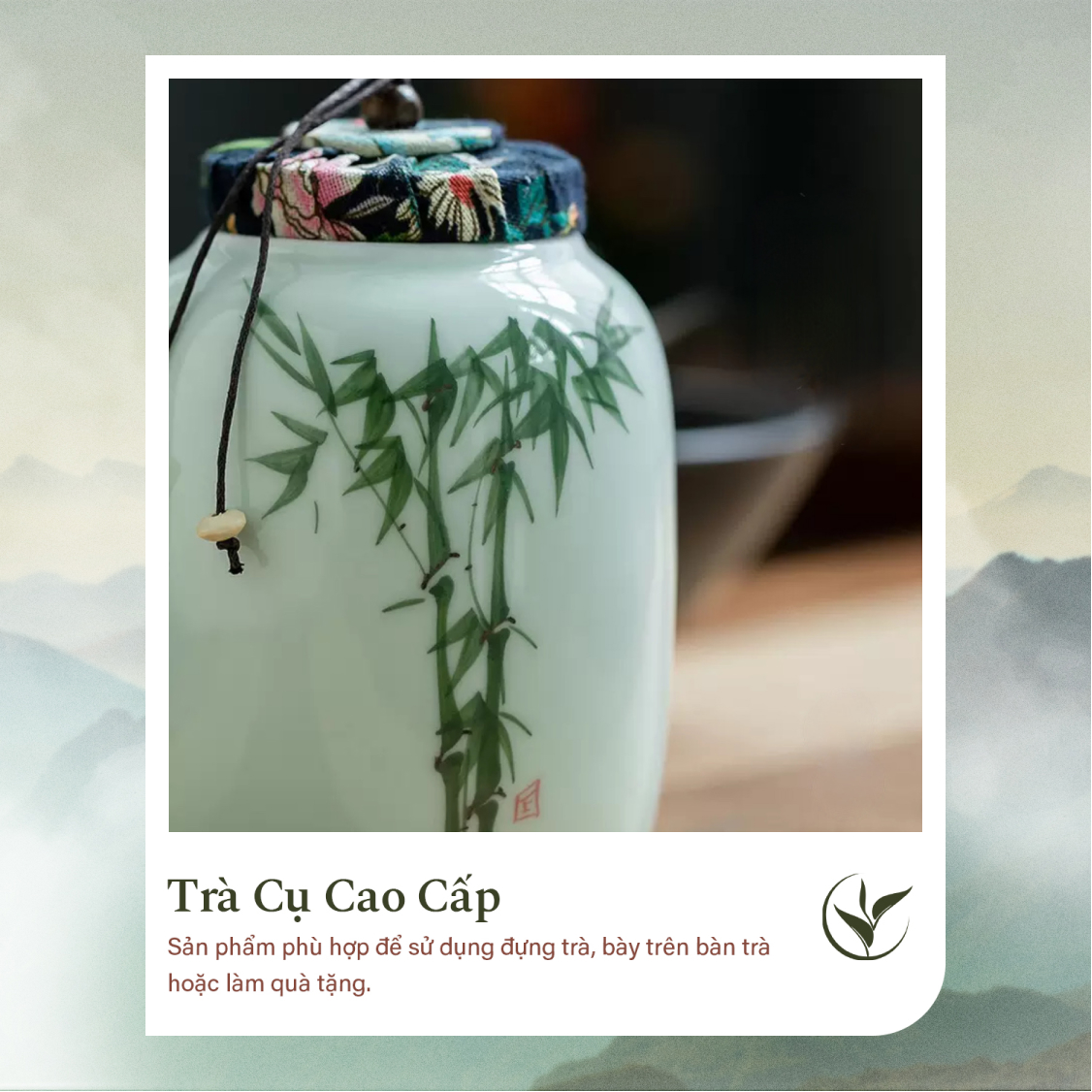 Set 2 lọ đựng trà men xanh họa tiết trúc đoạn