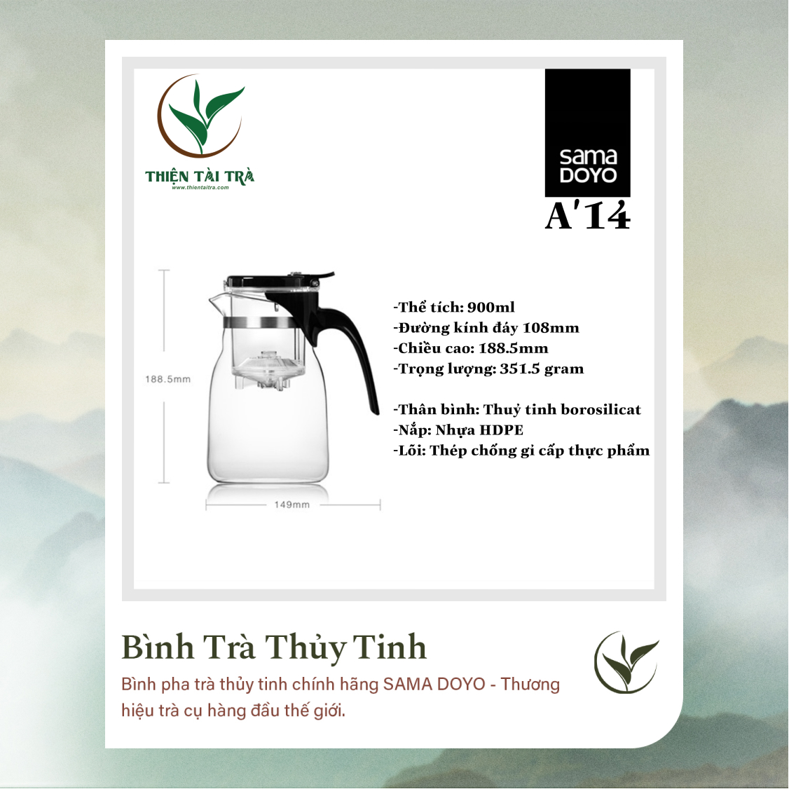 Bình Trà Thủy Tinh SAMADOYO A-14 (900ml)