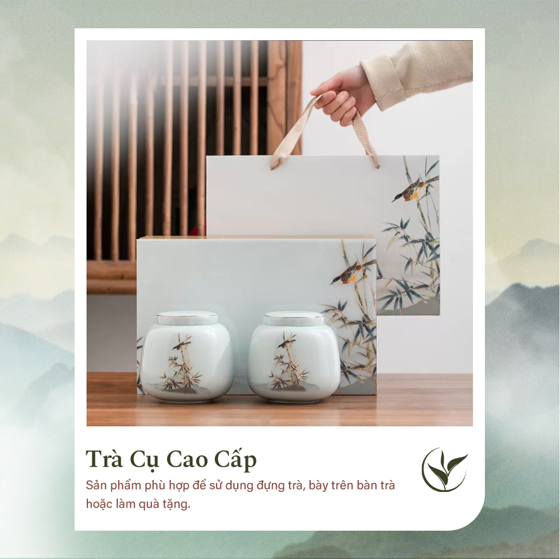 Set 2 lọ đựng trà họa tiết chim sáo - trúc