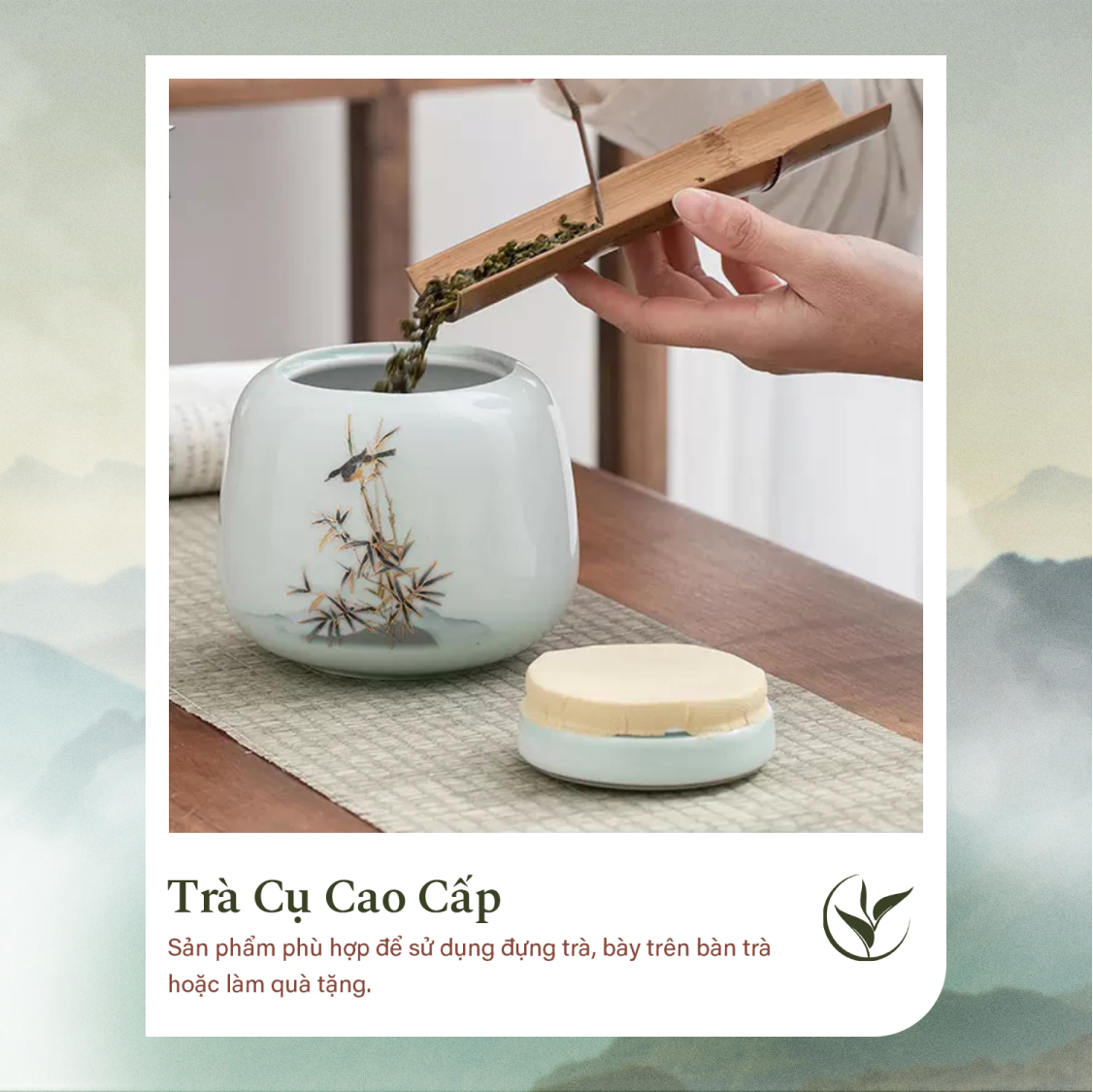 Set 2 lọ đựng trà họa tiết chim sáo - trúc