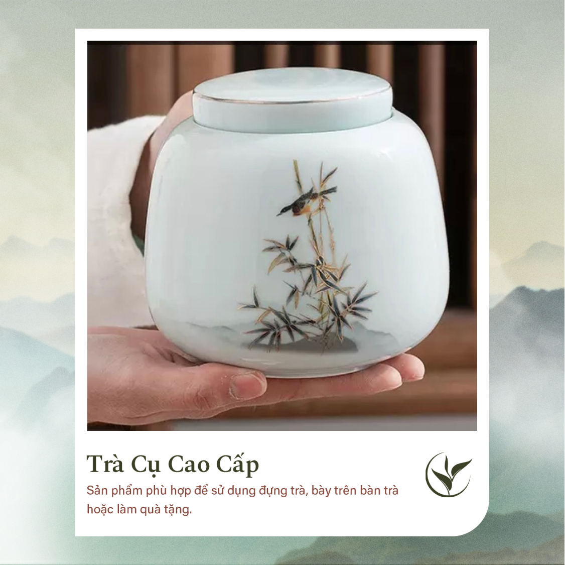 Set 2 lọ đựng trà họa tiết chim sáo - trúc