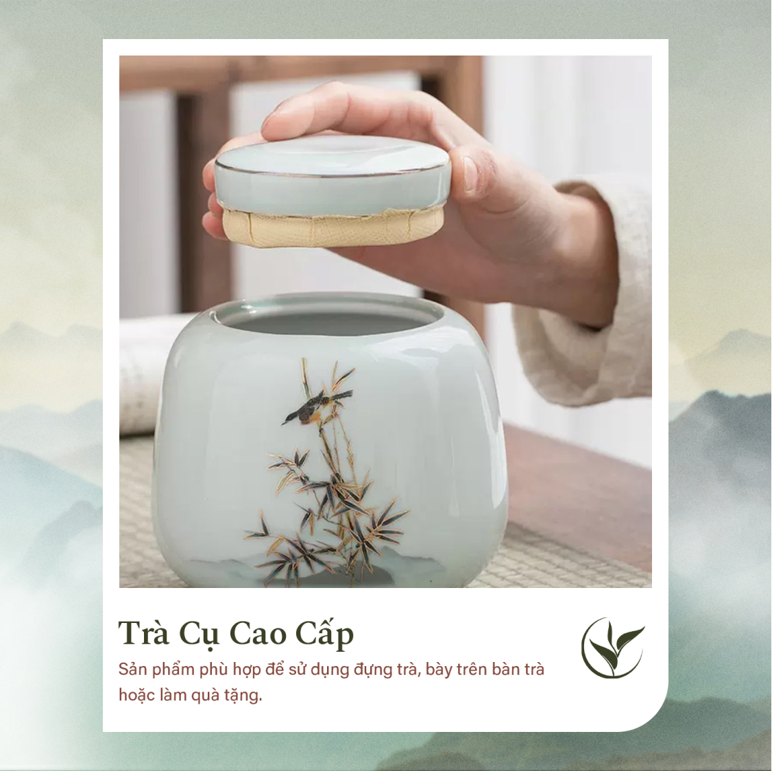Set 2 lọ đựng trà họa tiết chim sáo - trúc