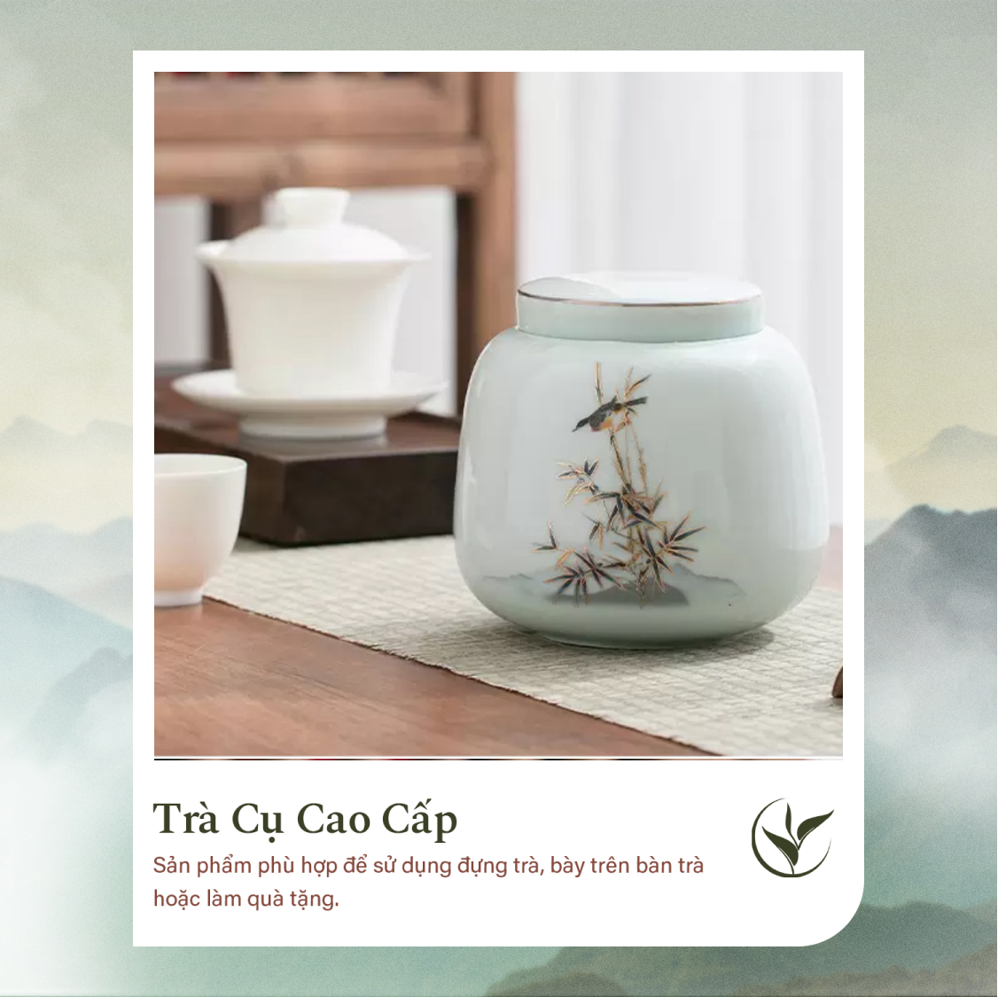 Set 2 lọ đựng trà họa tiết chim sáo - trúc