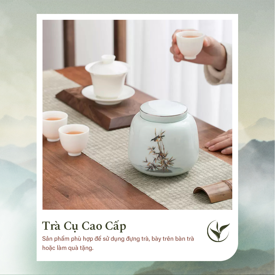 Set 2 lọ đựng trà họa tiết chim sáo - trúc