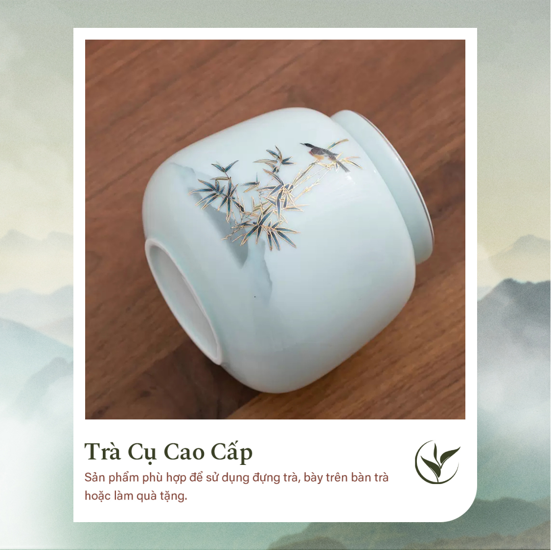 Set 2 lọ đựng trà họa tiết chim sáo - trúc