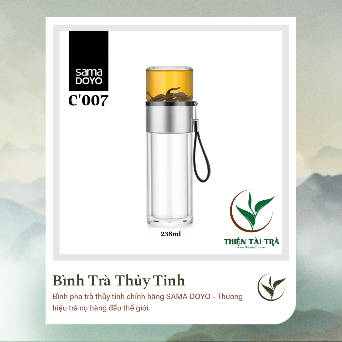 Bình Pha Trà Cá Nhân SAMADOYO-Thép Bạc C-007 (238ml)