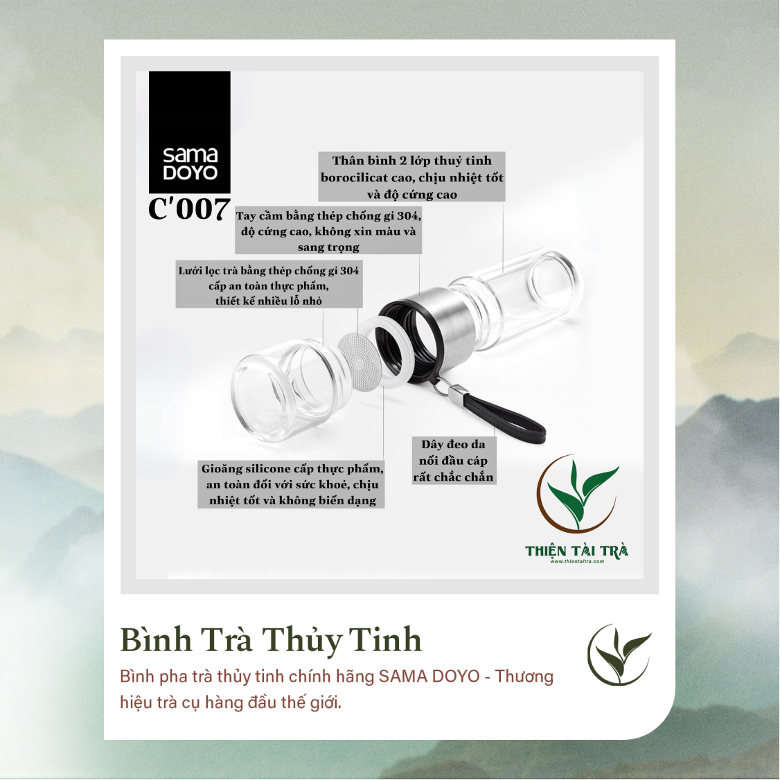 Bình Pha Trà Cá Nhân SAMADOYO-Thép Bạc C-007 (238ml)