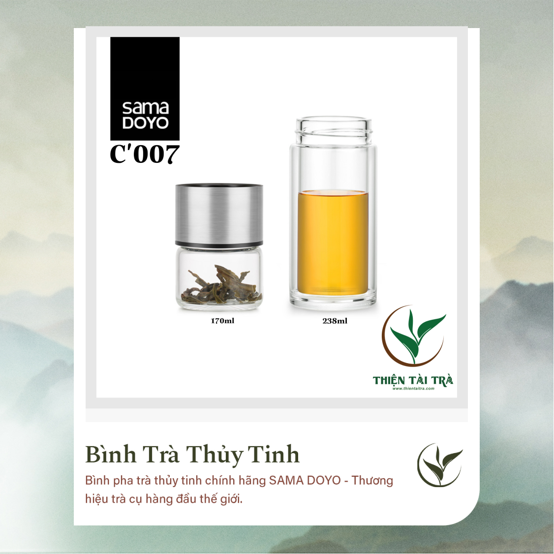 Bình Pha Trà Cá Nhân SAMADOYO-Thép Bạc C-007 (238ml)