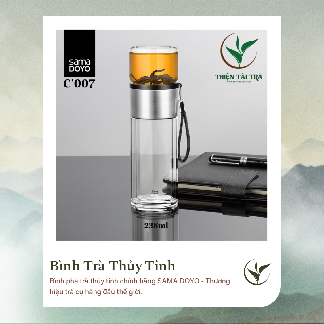 Bình Pha Trà Cá Nhân SAMADOYO-Thép Bạc C-007 (238ml)