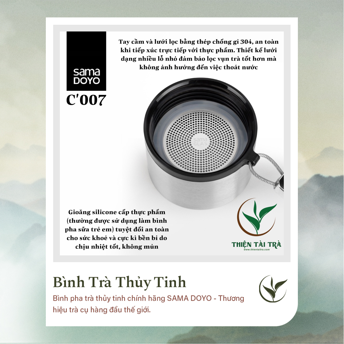 Bình Pha Trà Cá Nhân SAMADOYO-Thép Bạc C-007 (238ml)