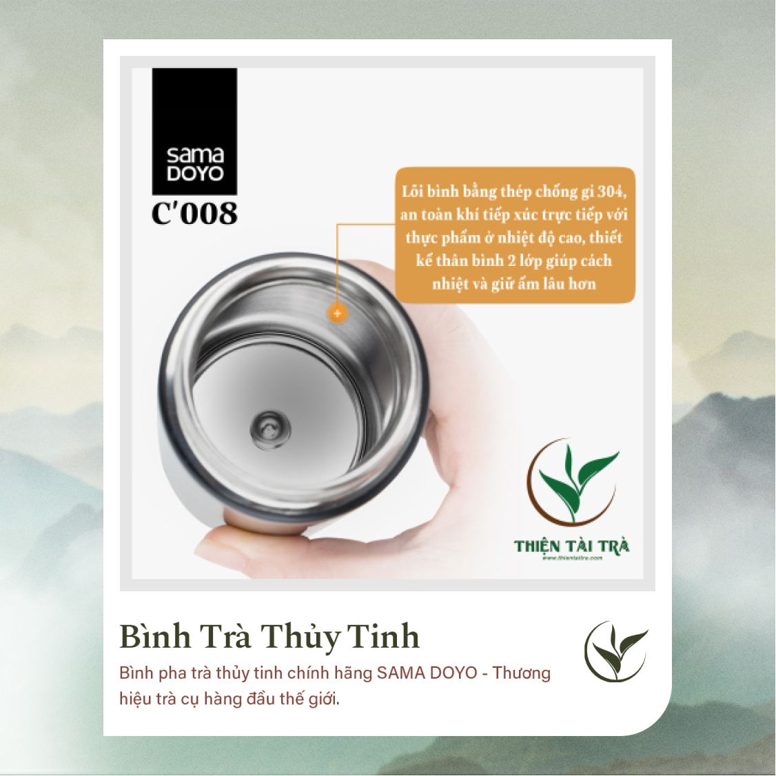 Bình Pha Trà Cá Nhân SAMADOYO-Vỏ Thép Không Gỉ C-008 (300ml)