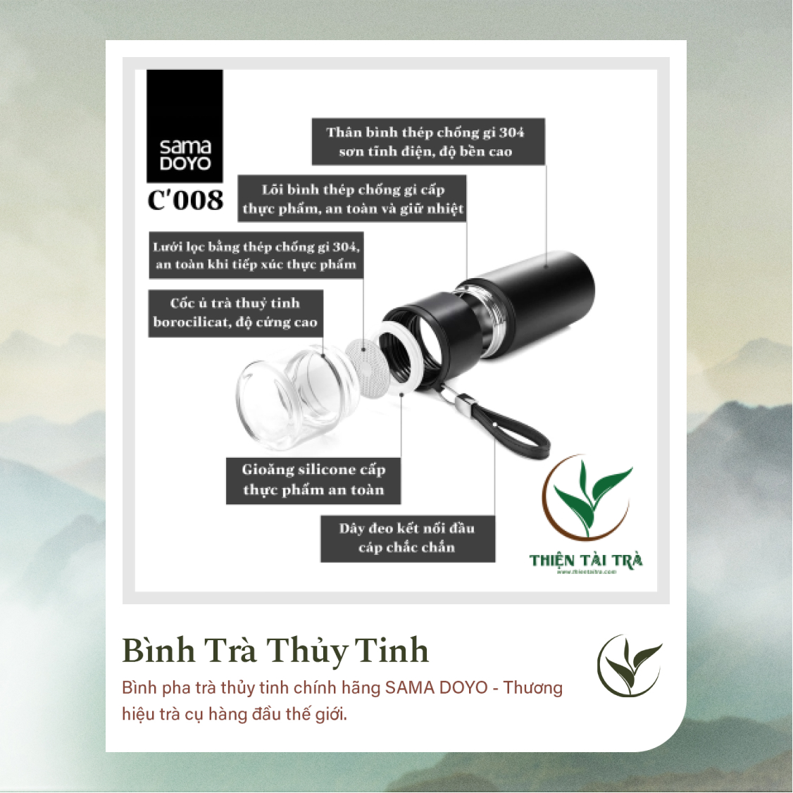 Bình Pha Trà Cá Nhân SAMADOYO-Vỏ Thép Không Gỉ C-008 (300ml)