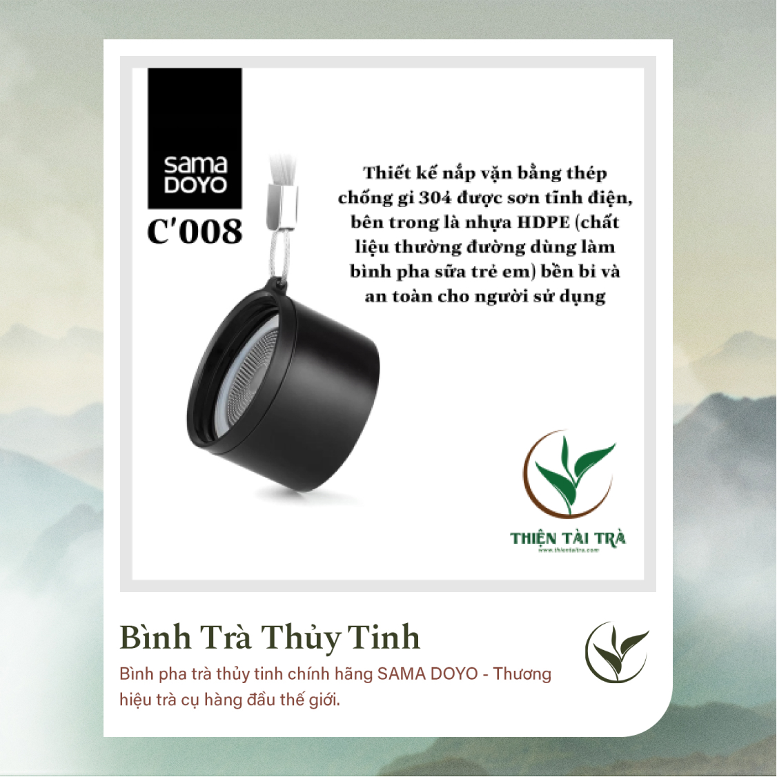 Bình Pha Trà Cá Nhân SAMADOYO-Vỏ Thép Không Gỉ C-008 (300ml)