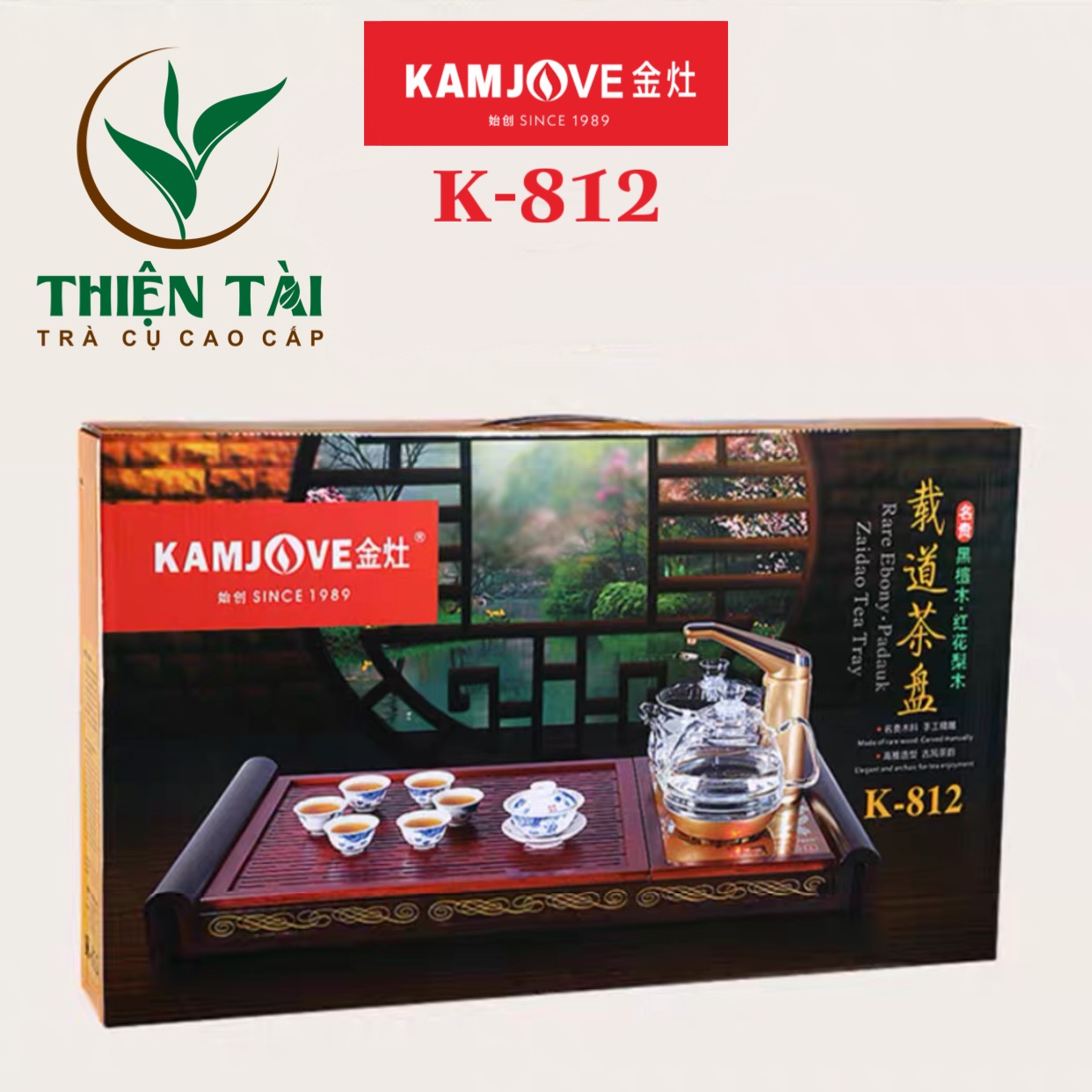 Bộ Bàn Trà Ấm Điện Chính Hãng Kamjove K-812 (Gỗ Cẩm Lai)