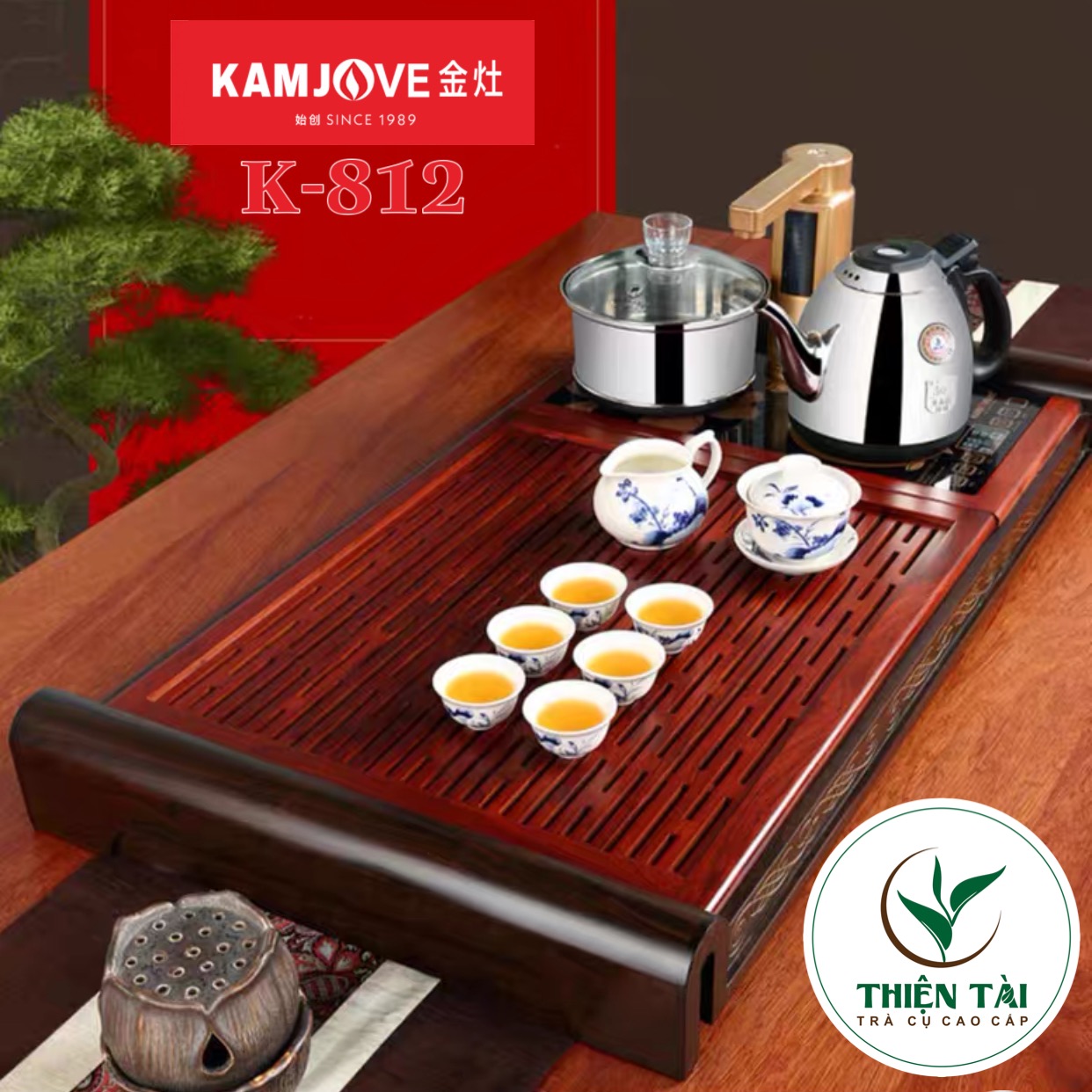 Bộ Bàn Trà Ấm Điện Chính Hãng Kamjove K-812 (Gỗ Cẩm Lai)