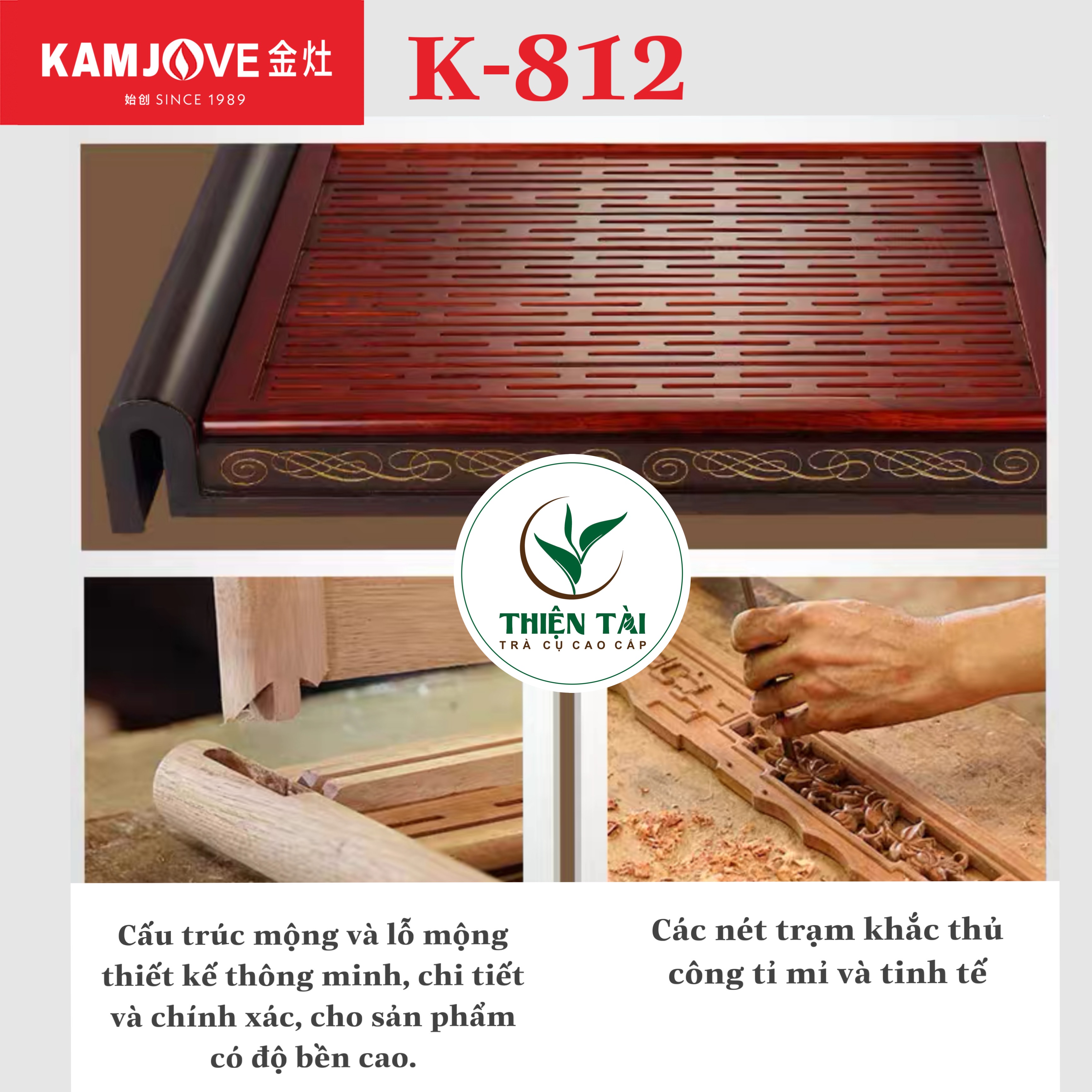Bộ Bàn Trà Ấm Điện Chính Hãng Kamjove K-812 (Gỗ Cẩm Lai)