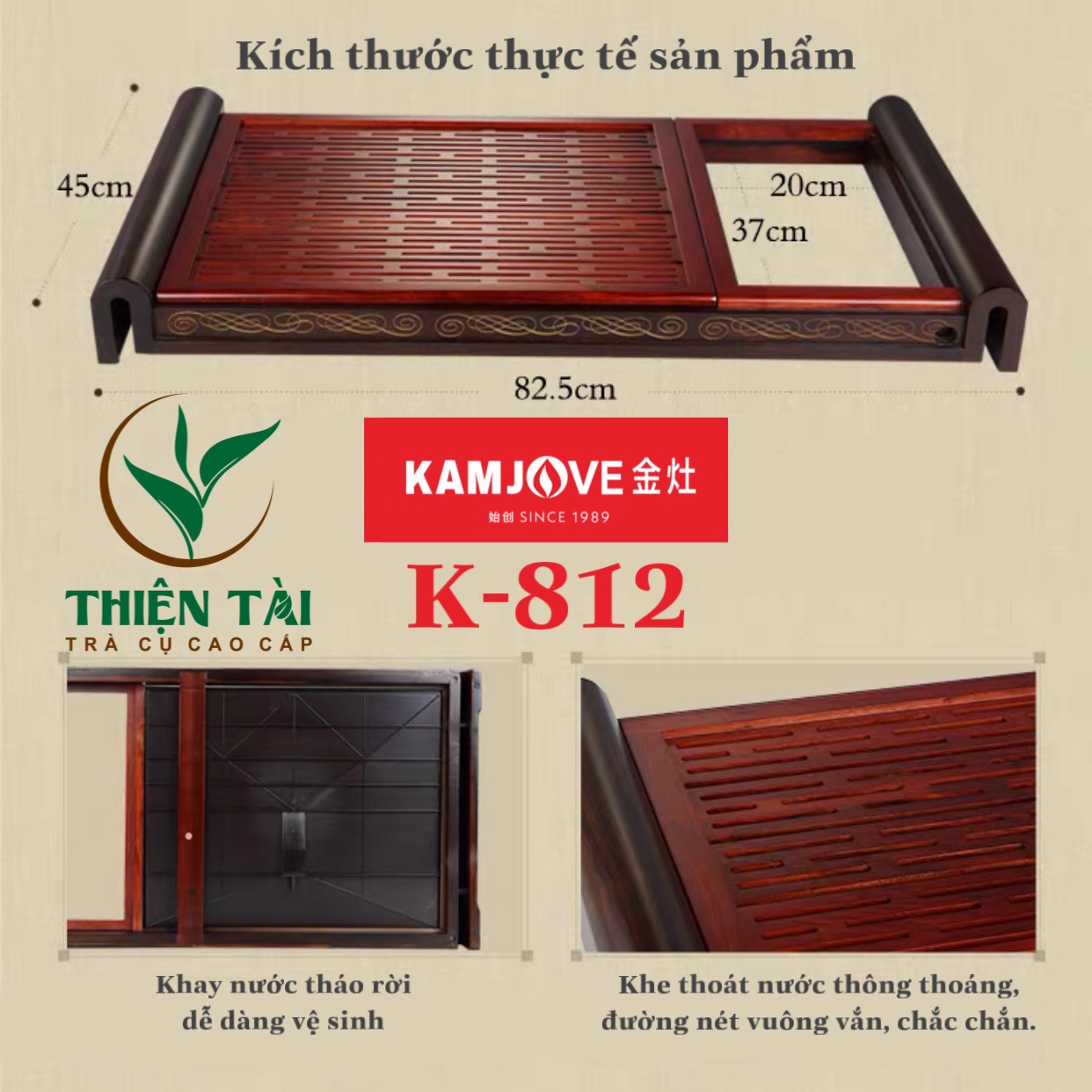Bộ Bàn Trà Ấm Điện Chính Hãng Kamjove K-812 (Gỗ Cẩm Lai)