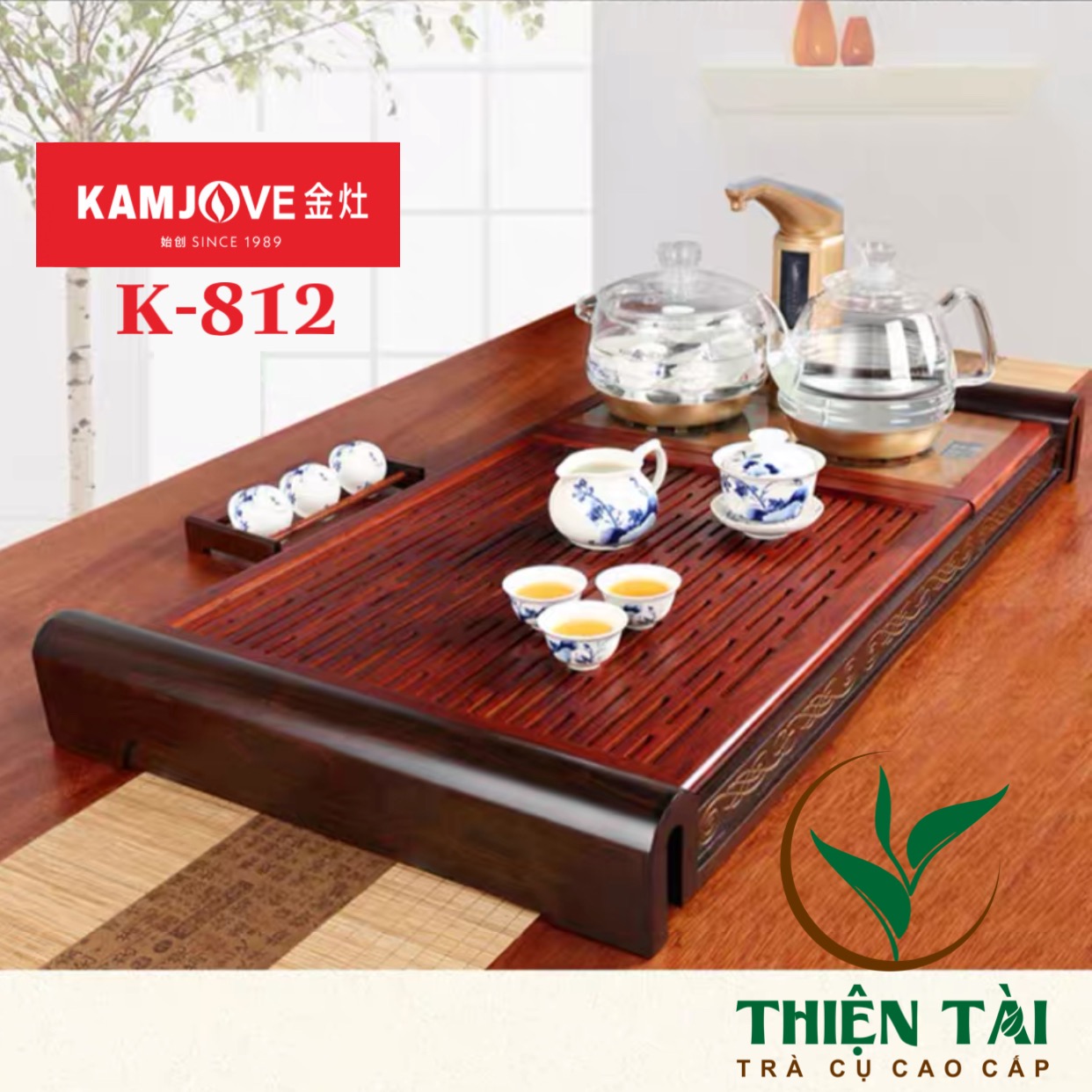 Bộ Bàn Trà Ấm Điện Chính Hãng Kamjove K-812 (Gỗ Cẩm Lai)