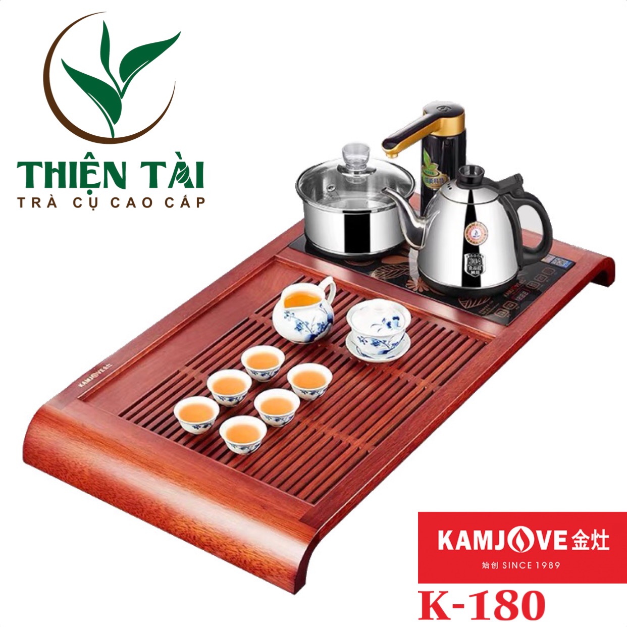 Bộ Bàn Trà Ấm Điện Chính Hãng Kamjove K-180 (Gỗ Cẩm Lai)
