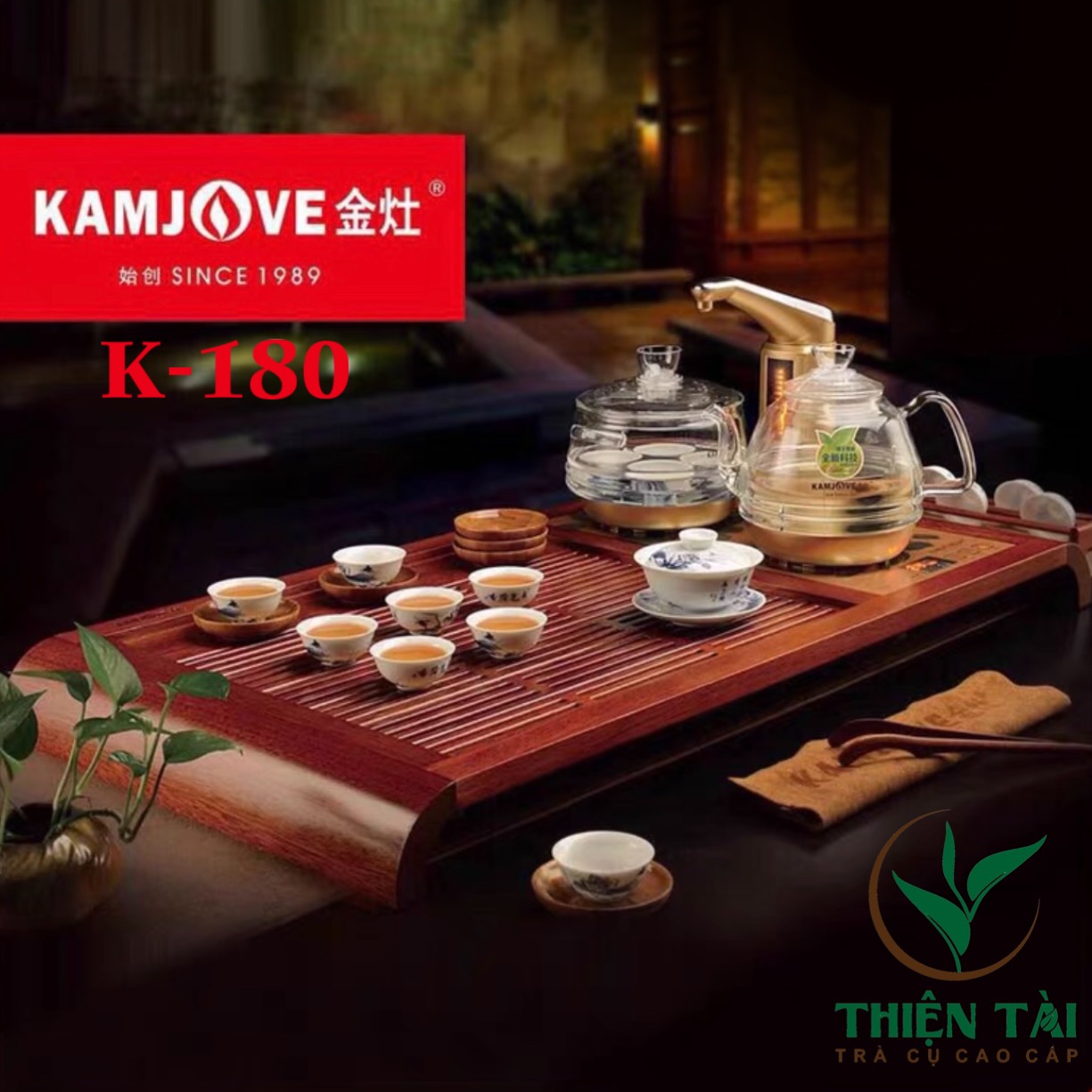 Bộ Bàn Trà Ấm Điện Chính Hãng Kamjove K-180 (Gỗ Cẩm Lai)
