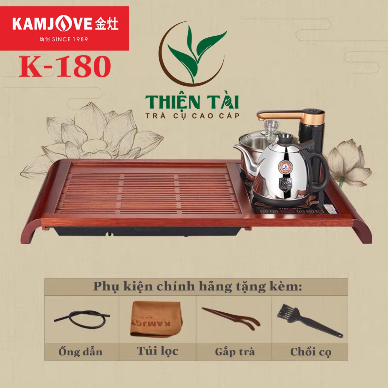 Bộ Bàn Trà Ấm Điện Chính Hãng Kamjove K-180 (Gỗ Cẩm Lai)
