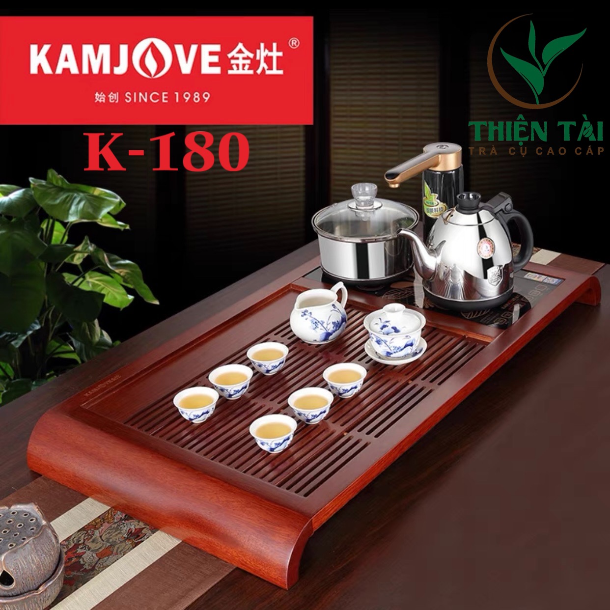 Bộ Bàn Trà Ấm Điện Chính Hãng Kamjove K-180 (Gỗ Cẩm Lai)
