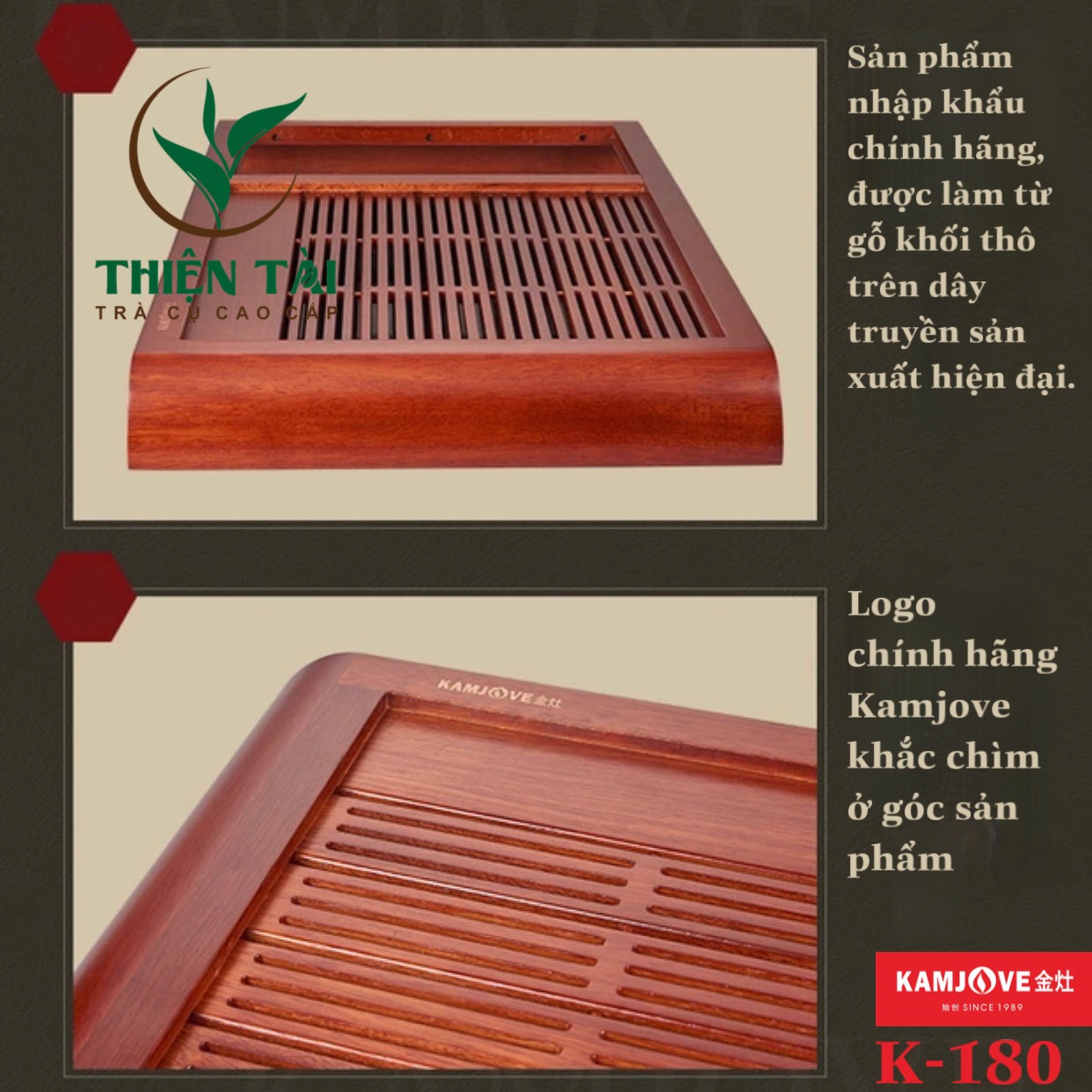 Bộ Bàn Trà Ấm Điện Chính Hãng Kamjove K-180 (Gỗ Cẩm Lai)