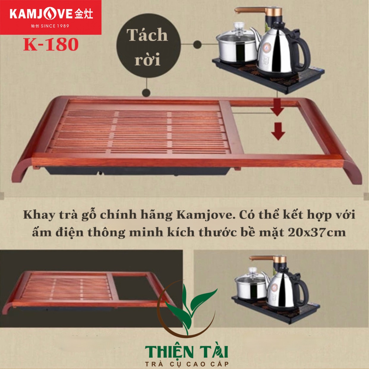 Bộ Bàn Trà Ấm Điện Chính Hãng Kamjove K-180 (Gỗ Cẩm Lai)
