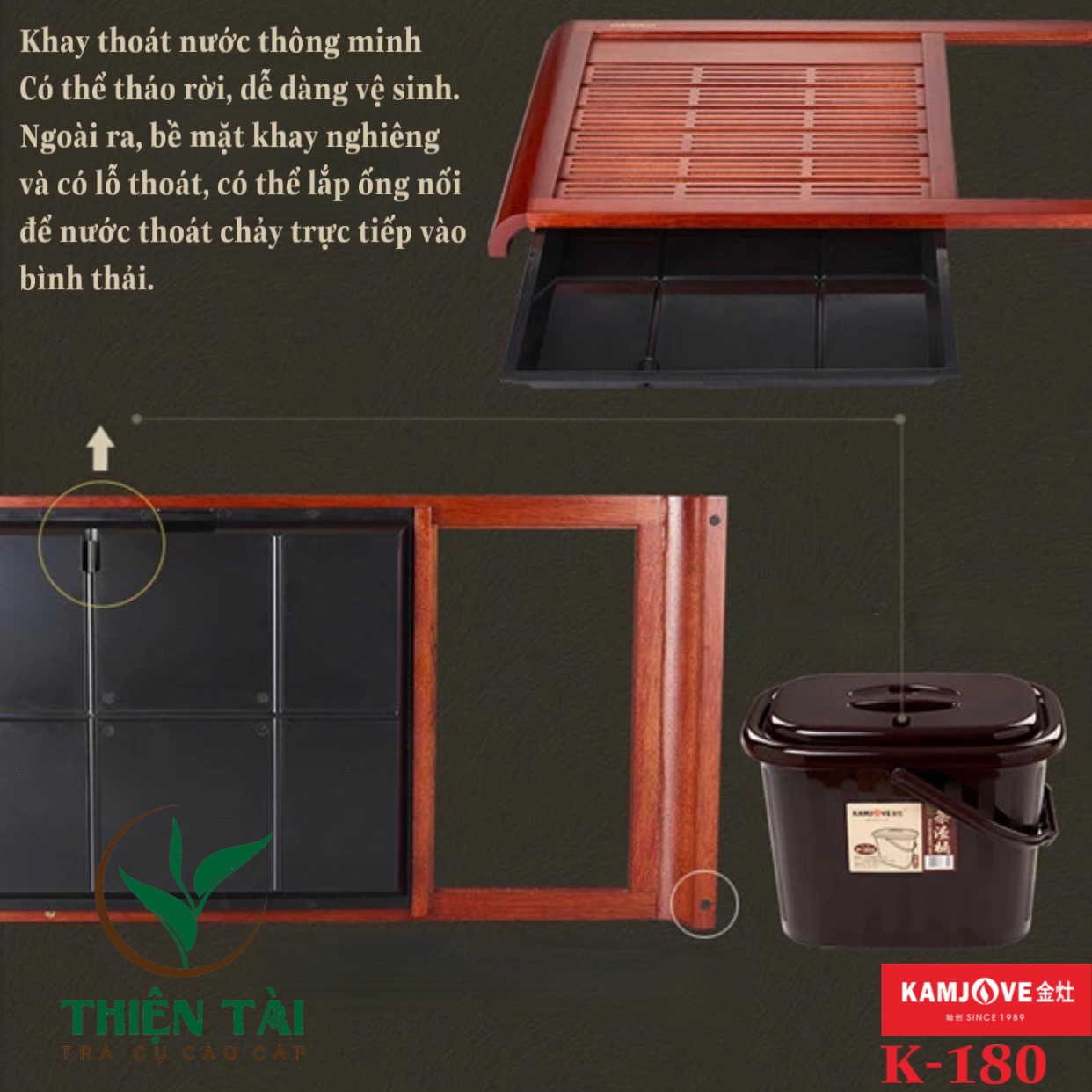 Bộ Bàn Trà Ấm Điện Chính Hãng Kamjove K-180 (Gỗ Cẩm Lai)