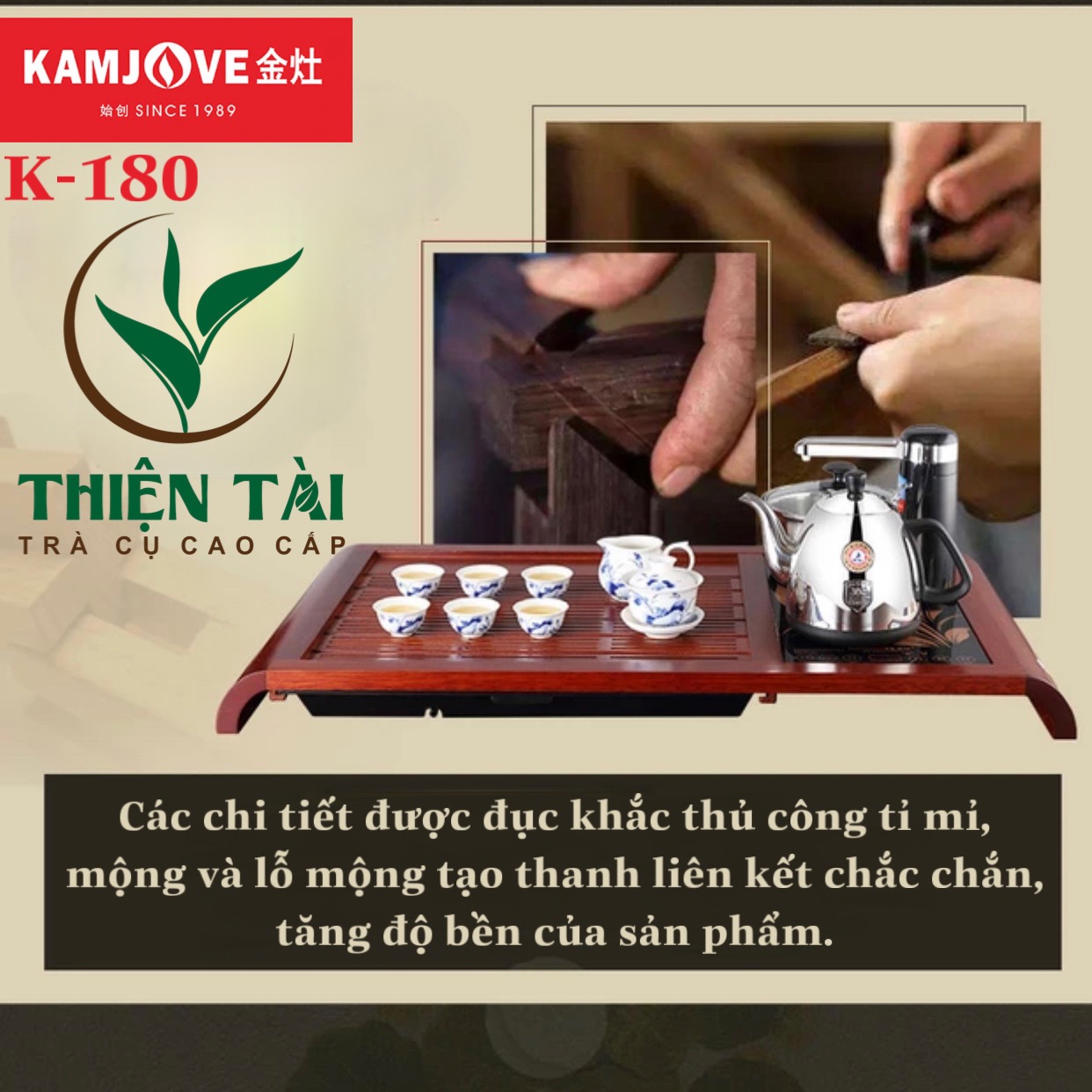 Bộ Bàn Trà Ấm Điện Chính Hãng Kamjove K-180 (Gỗ Cẩm Lai)