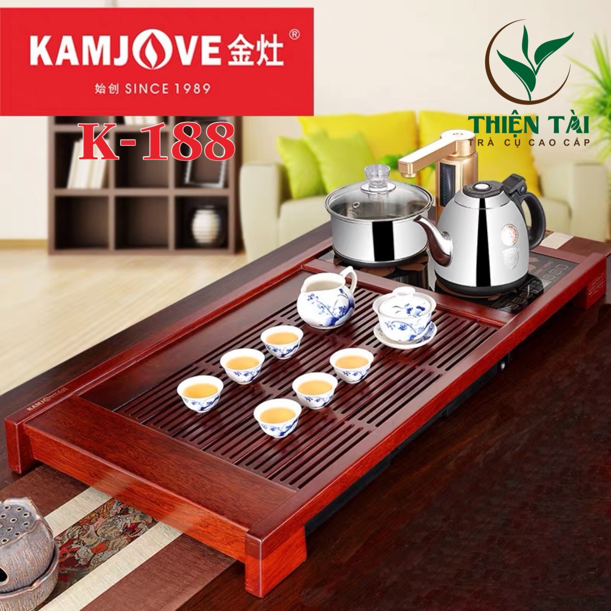 Bộ Bàn Trà Ấm Điện Chính Hãng Kamjove K-188 ( Gỗ Cẩm Lai)