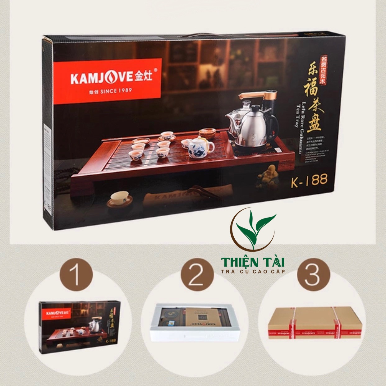 Bộ Bàn Trà Ấm Điện Chính Hãng Kamjove K-188 ( Gỗ Cẩm Lai)