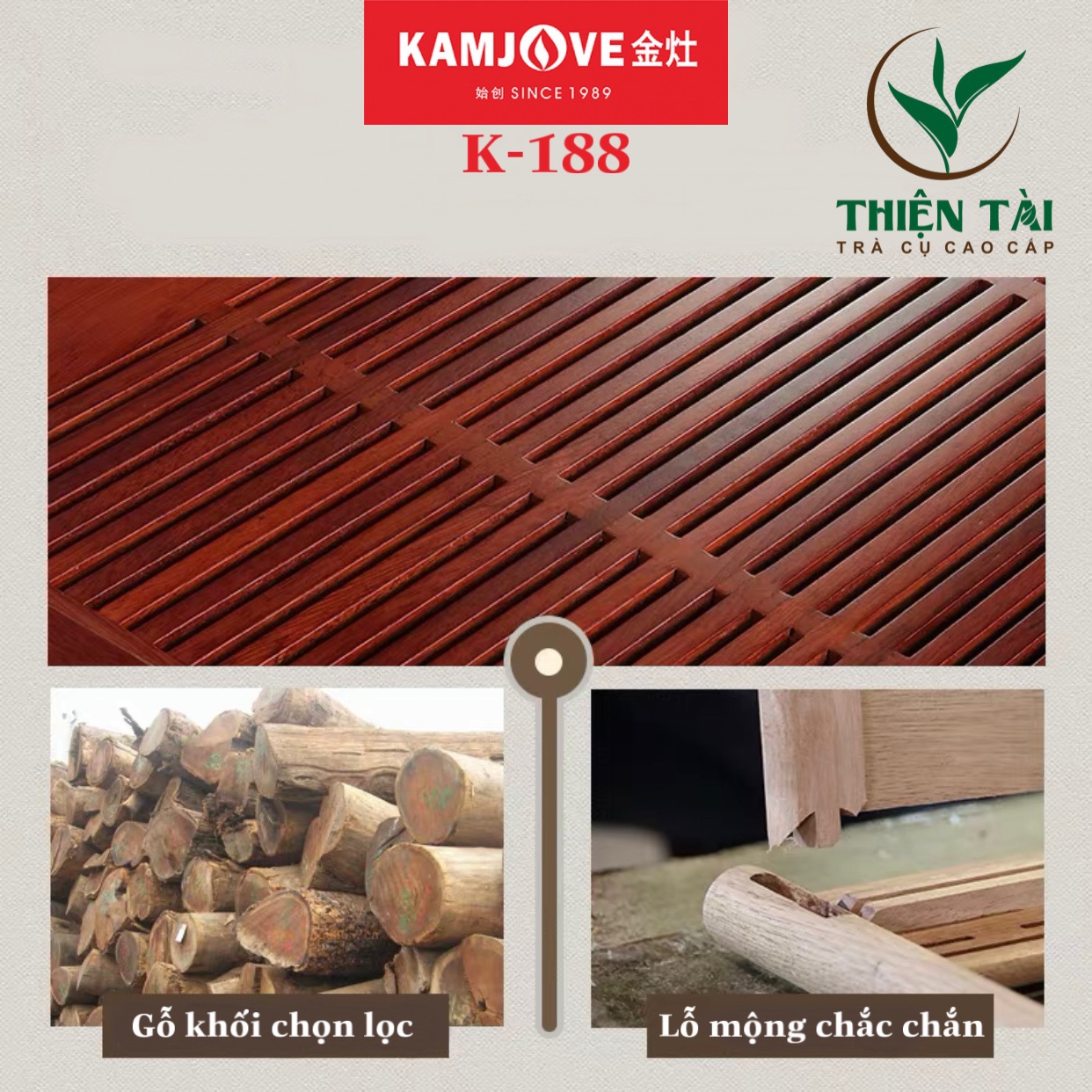 Bộ Bàn Trà Ấm Điện Chính Hãng Kamjove K-188 ( Gỗ Cẩm Lai)