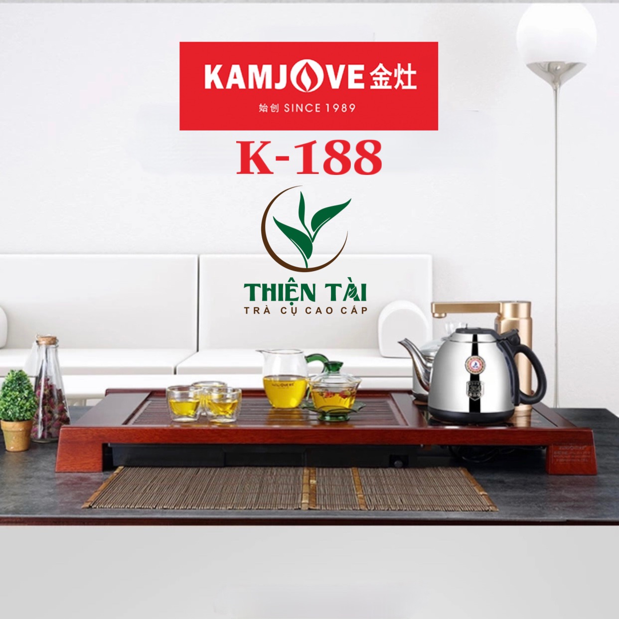 Bộ Bàn Trà Ấm Điện Chính Hãng Kamjove K-188 ( Gỗ Cẩm Lai)