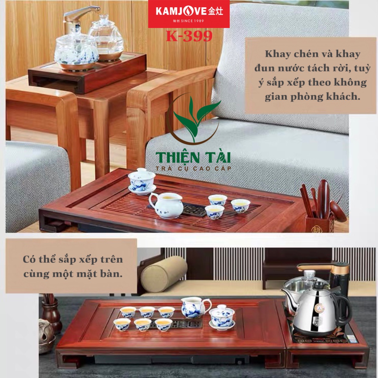 Bộ Bàn Trà Ấm Điện Chính Hãng Kamjove K-399 ( Gỗ Cẩm Lai)