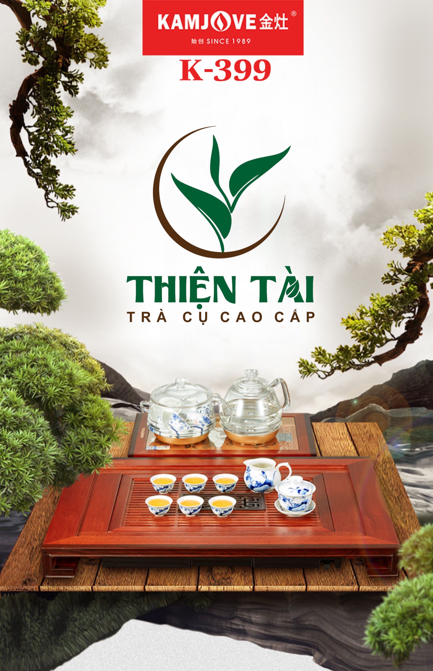 Bộ Bàn Trà Ấm Điện Chính Hãng Kamjove K-399 ( Gỗ Cẩm Lai)
