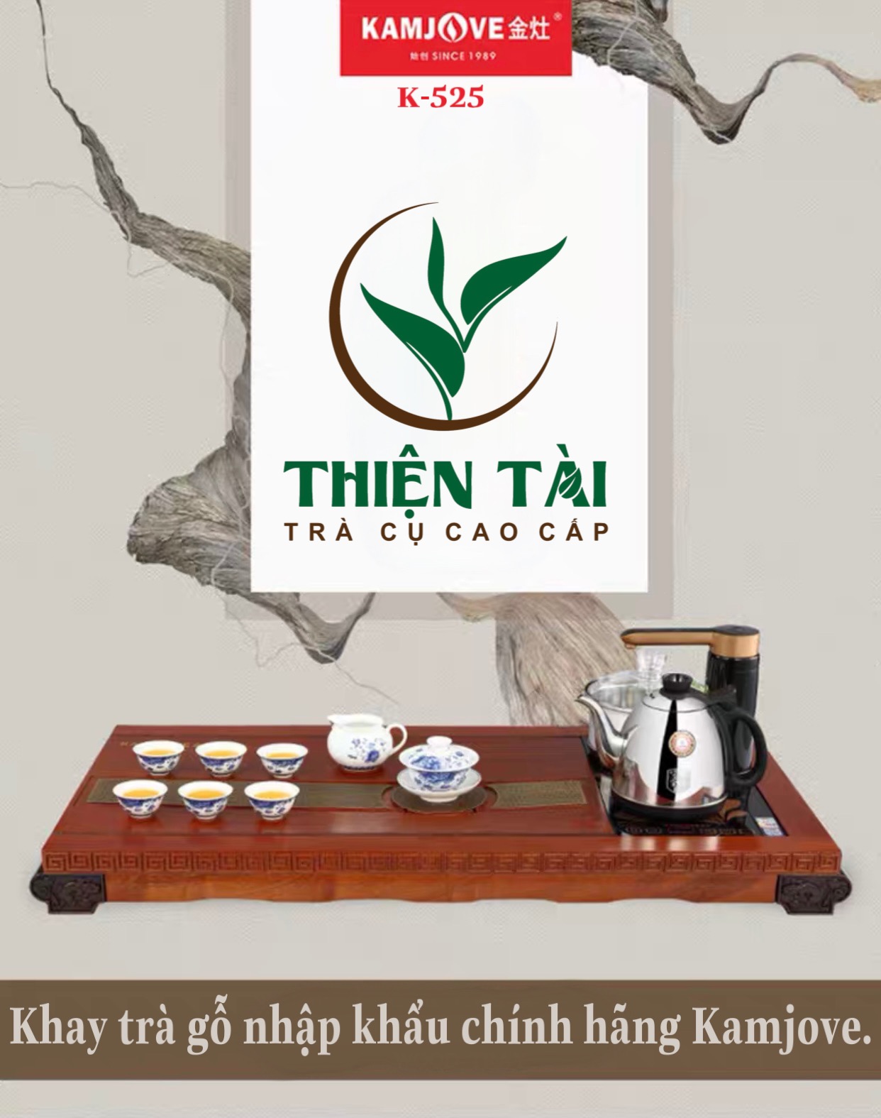 Bộ Bàn Trà Ấm Điện Chính Hãng Kamjove K-525 (Gỗ Cẩm Lai)