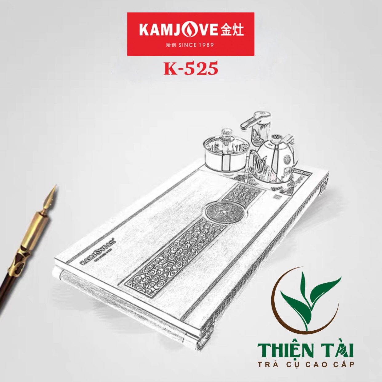 Bộ Bàn Trà Ấm Điện Chính Hãng Kamjove K-525 (Gỗ Cẩm Lai)