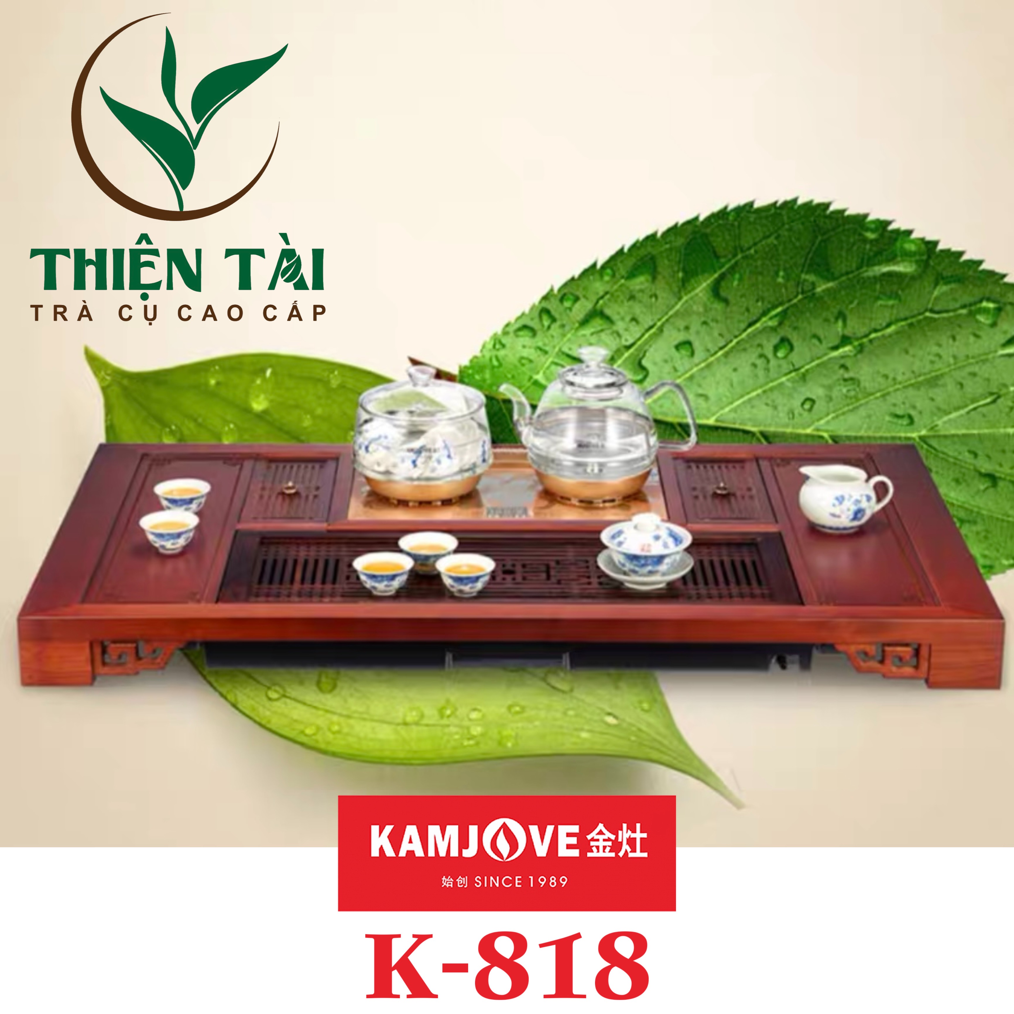 Bộ Bàn Trà Ấm Điện Chính Hãng Kamjove K-818 (Gỗ Cẩm Lai)