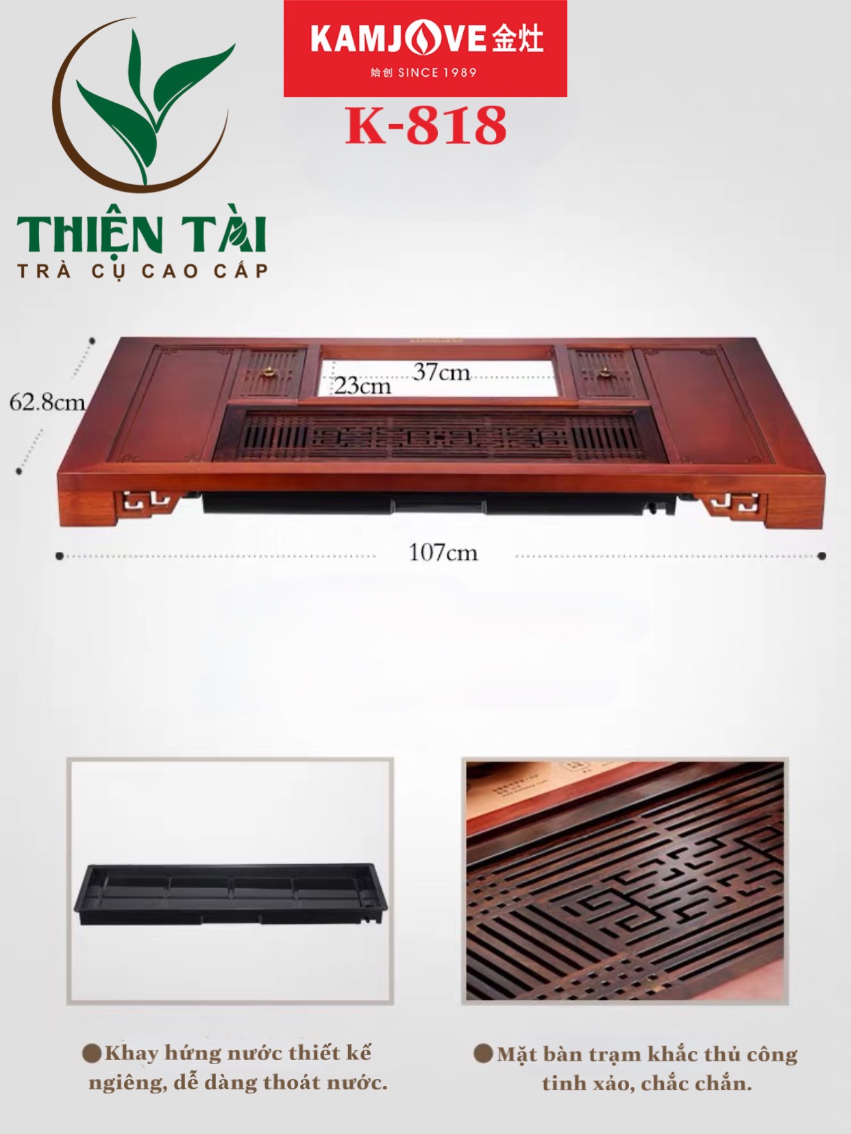 Bộ Bàn Trà Ấm Điện Chính Hãng Kamjove K-818 (Gỗ Cẩm Lai)