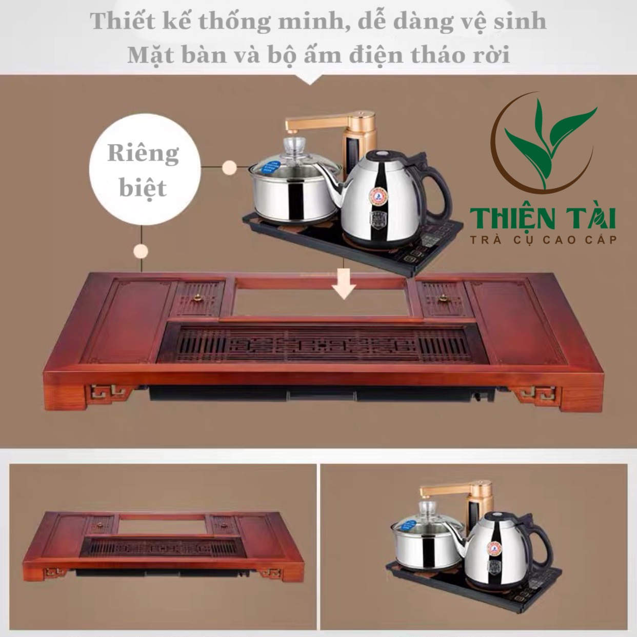 Bộ Bàn Trà Ấm Điện Chính Hãng Kamjove K-818 (Gỗ Cẩm Lai)