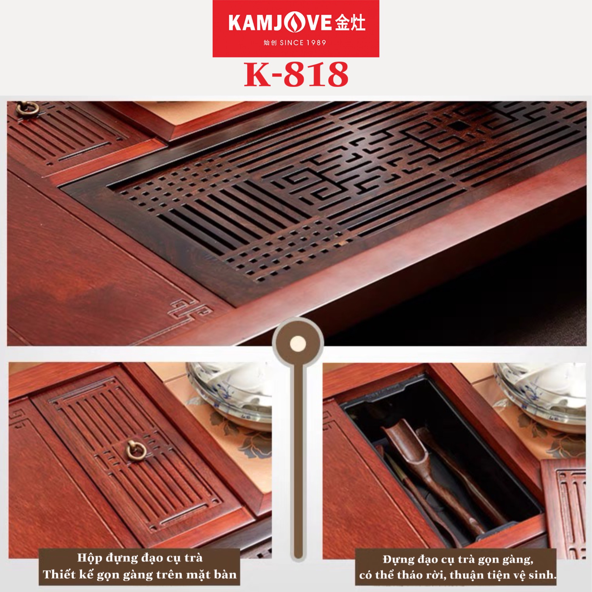 Bộ Bàn Trà Ấm Điện Chính Hãng Kamjove K-818 (Gỗ Cẩm Lai)